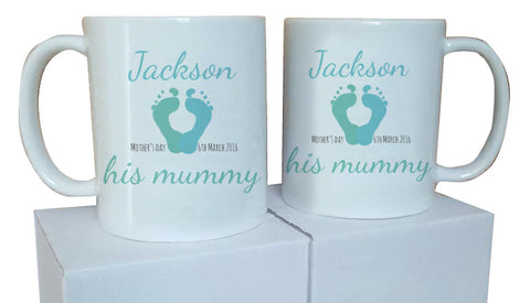 MO03G - Baby's Name and Footprint Personalised Mug & White Gift Box