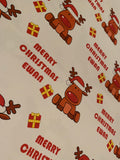 Personalised Christmas Wrapping Paper with Cute Reindeer Design for Boys & Girls