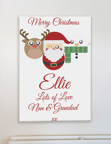 CA04 - Cute Reindeer, Santa and Snowman Christmas Personalised Canvas Print