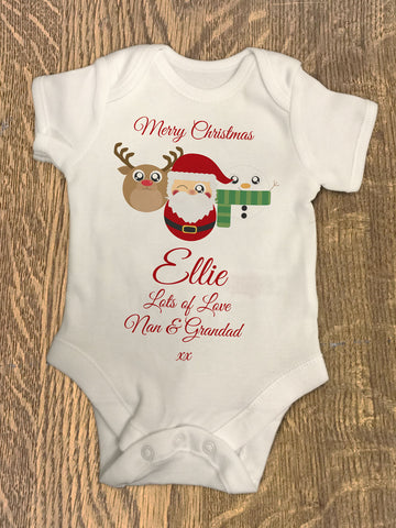 CA04 - Cute Reindeer, Santa and Snowman Christmas Personalised Baby Vest
