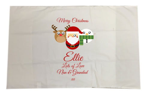 CA04 - Cute Reindeer, Santa and Snowman Christmas Personalised White Pillow Case Cover