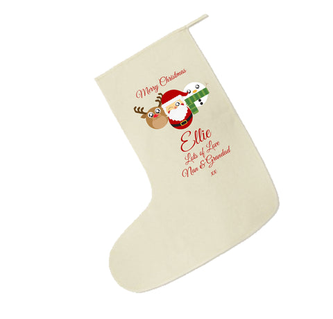 Personalised Cute Reindeer, Santa and Snowman Christmas Santa Stocking for Boys & Girls