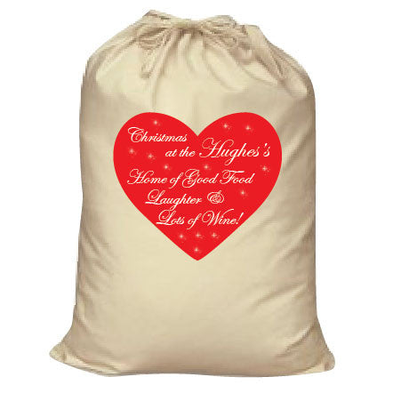 CA12 - Home of Good Food, Laughter and Lots of Wine Christmas Personalised Canvas Santa Sack