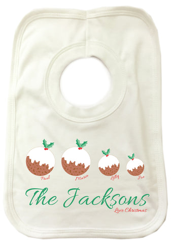 CA13 - Your Family as Christmas Puddings Personalised Baby Bib