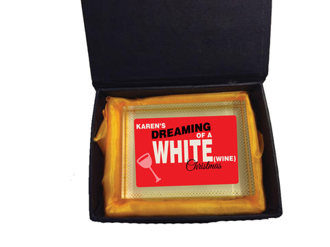 CA14 - Personalised (Name)'s Dreaming of a White (Wine) Christmas Glass Crystal Block & Gift Box
