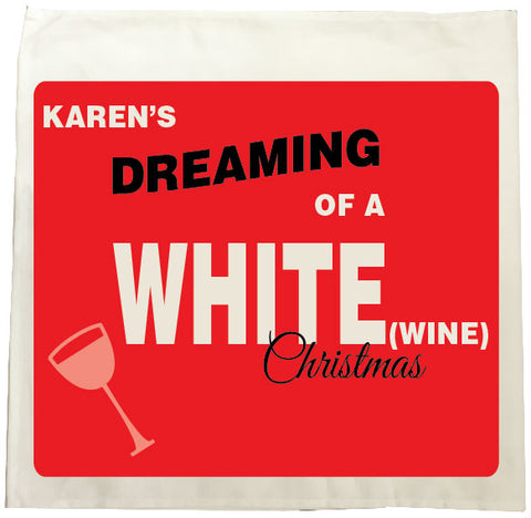 CA14 - Personalised (Name)'s Dreaming of a White (Wine) Christmas Tea Towel