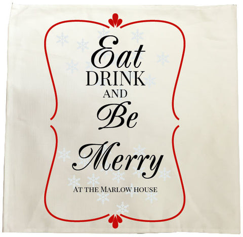 CA16 - Eat Drink and Be Merry Christmas Personalised Tea Towel