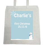 CA23 - Cute Baby 1st Christmas Pink/Blue Snowman Personalised Canvas Bag for Life