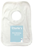 CA23 - Cute Baby 1st Christmas Pink/Blue Snowman Personalised Baby Bib