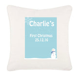 Cute Baby 1st Christmas Pink/Blue Snowman Personalised Canvas Cushion Cover