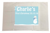 CA23 - Cute Baby 1st Christmas Pink/Blue Snowman Personalised White Pillow Case Cover