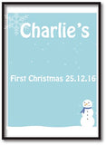 CA23 - Cute Baby 1st Christmas Pink/Blue Snowman Personalised Print