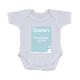CA23 - Cute Baby 1st Christmas Pink/Blue Snowman Personalised Baby Vest