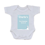 CA23 - Cute Baby 1st Christmas Pink/Blue Snowman Personalised Baby Bib