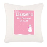 Cute Baby 1st Christmas Pink/Blue Snowman Personalised Canvas Cushion Cover