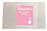 CA23 - Cute Baby 1st Christmas Pink/Blue Snowman Personalised White Pillow Case Cover