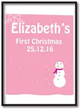 CA23 - Cute Baby 1st Christmas Pink/Blue Snowman Personalised Print