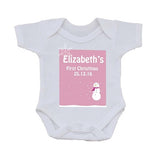 CA23 - Cute Baby 1st Christmas Pink/Blue Snowman Personalised Baby Bib