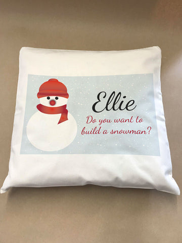 Do You Want to Build a Snowman Christmas Personalised Canvas Cushion Cover