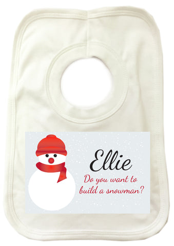 CA05 - Do You Want to Build a Snowman Christmas Personalised Baby Bib
