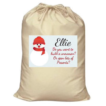 CA05 - Do You Want to Build a Snowman Christmas Personalised Canvas Santa Sack