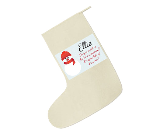 Personalised Do You Want to Build a Snowman Santa Stocking for Boys & Girls of all ages