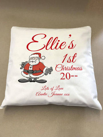 Santa's 1st Christmas Personalised Canvas Cushion Cover