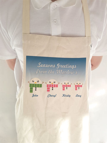 CB02 - Cute Snowman Family Personalised Christmas Apron