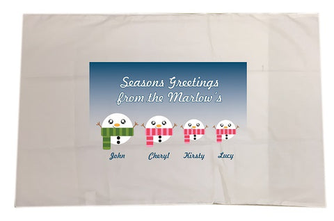 CB02 - Cute Snowman Family Personalised Christmas White Pillow Case Cover