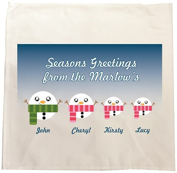 CB02 - Cute Snowman Family Personalised Christmas Tea Towel
