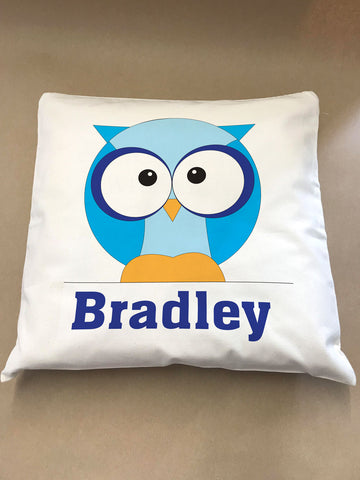 Boys One Owl Personalised Canvas Cushion Cover