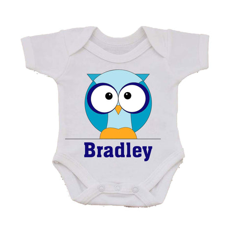 CB03 - Boys One Owl Personalised Baby Vest