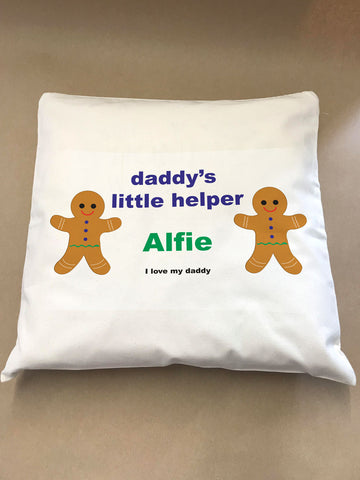 Daddy's Little Gingerbread Helper Personalised Canvas Cushion Cover