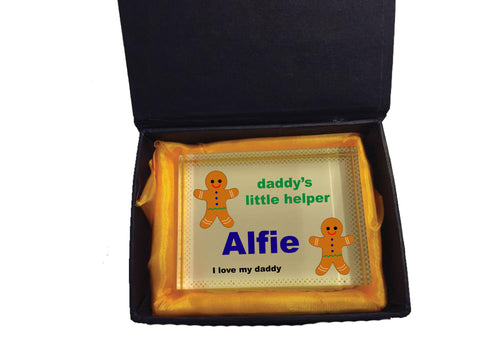 CB05 - Daddy's Little Gingerbread Helper Personalised Crystal Block with Presentation Gift Box