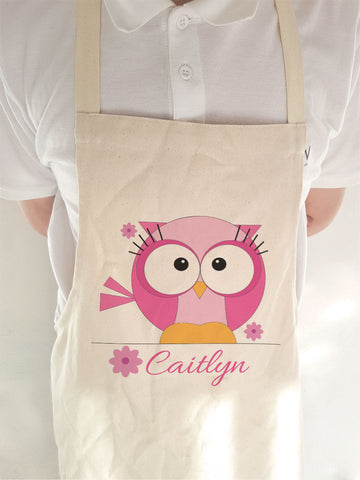 Cute Girls Owl with name underneath Personalised Apron