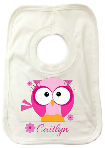 CB07 - Cute Girls Owl with name underneath Personalised Baby Bib
