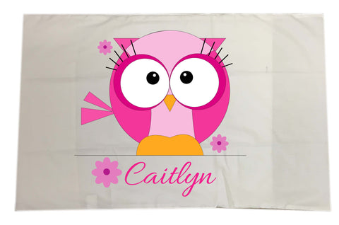 CB07 - Cute Girls Owl with name underneath Personalised White Pillow Case Cover