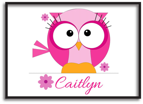 CB07 - Cute Girls Owl with name underneath Personalised Print