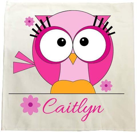 CB07 - Cute Girls Owl with name underneath Personalised Tea Towel