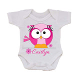 Cute Girls Owl with name underneath Personalised Baby Bib