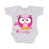 CB07 - Cute Girls Owl with name underneath Personalised Baby Bib