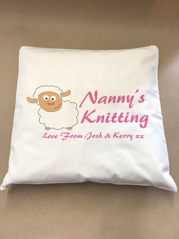 Mummy's/ Nanny's Knitting Love From Name or Names Personalised Canvas Cushion Cover