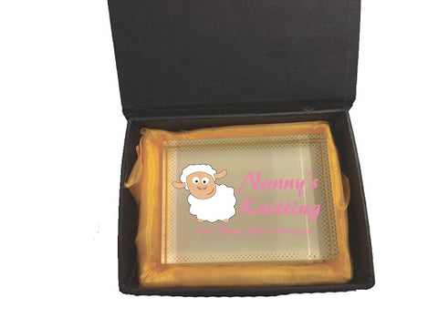 CB09 - Mummy's/ Nanny's Knitting Love From Personalised Crystal Block & Presentation Gift Box