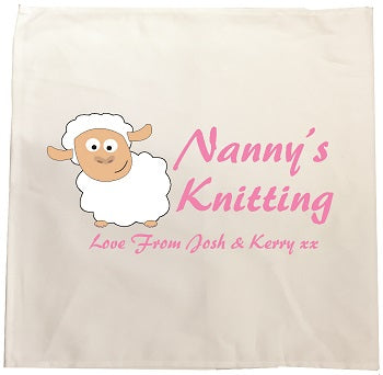 CB09 - Mummy's/ Nanny's Knitting Love From Name or Names Personalised Tea Towel