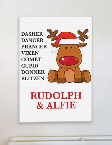 CC01 - Personalised Christmas Santa's Reindeers with Rudolph & Child's Name Canvas
