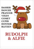 CC01 - Personalised Christmas Santa's Reindeers with Rudolph & Child's Name Print