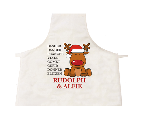 Personalised Christmas Santa's Reindeers with Rudolph & Child's Name Apron