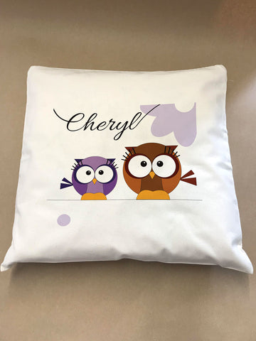 Personalised Cute Owl Canvas Cushion Cover