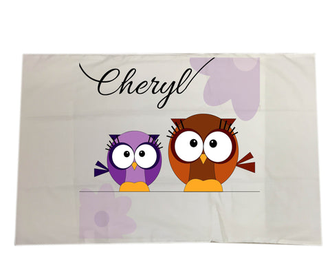 CC02 - Personalised Cute Owl with Name White Pillow Case Cover