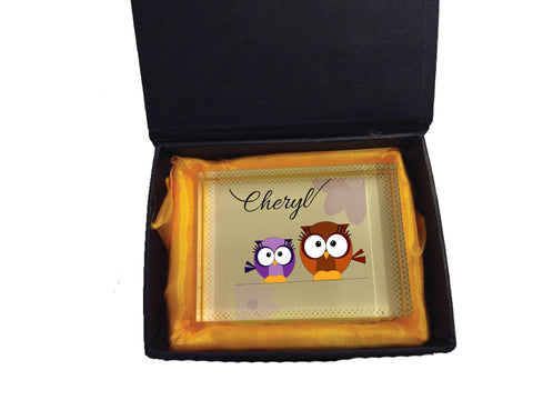 CC02 - Personalised Cute Owl with Name Crystal Block with Presentation Gift Box